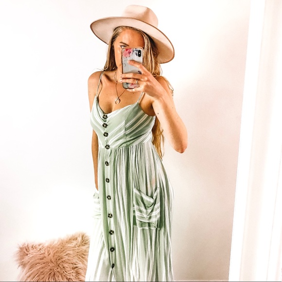 Sea foam Stripe Button Down Retro Dress - Picture 5 of 7